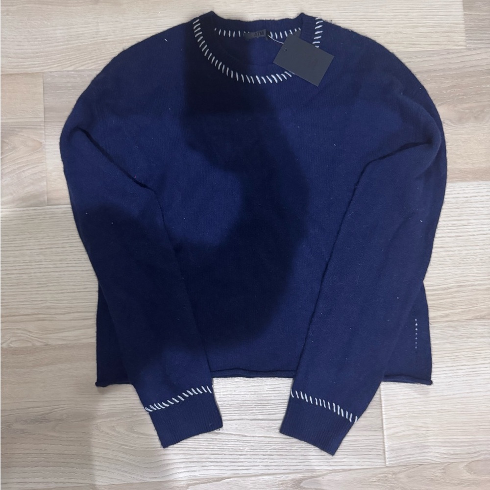 Women’s Navy Crewneck Sweater with Contrast Stitching